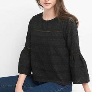 Gap Black Bell Sleeve Eyelet Embroidered Top